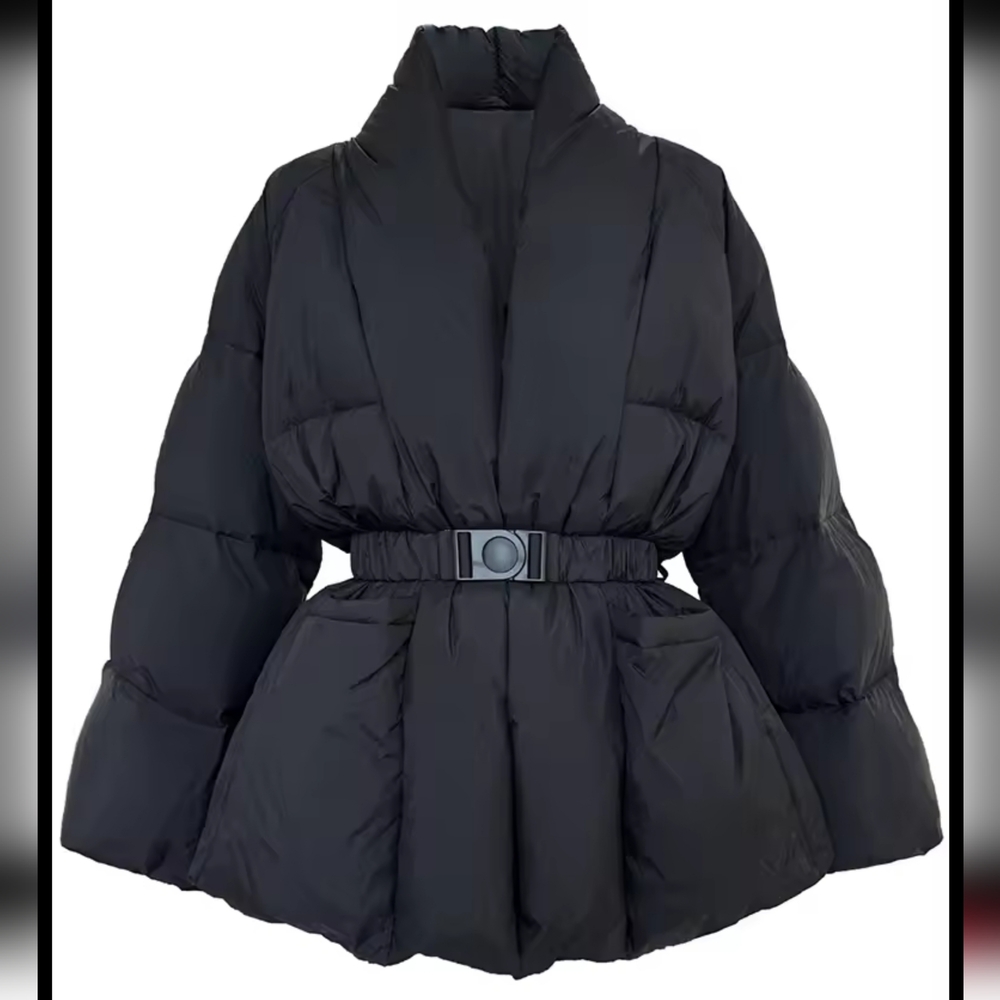 Jacket With Belt Warm Elegant Stylish Snow Parka Puffer Jacket - Picture 3 of 4